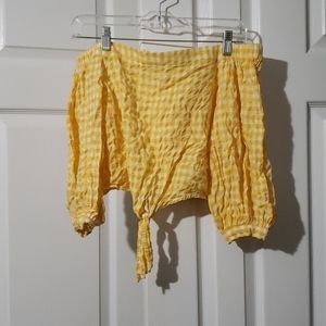 Forever 21 Yellow Gingham Off-Shoulder Top